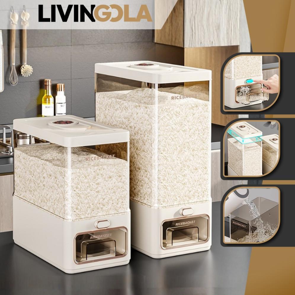 LIVINGOLA Dispenser Beras 6kg-11kg Rice Dispenser E28A-E30A Tempat Penyimpanan Beras Rice Bucket