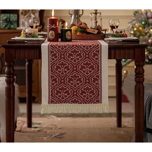 Table Runner Raya Merah Taplak Meja Natal Estetik Alas Meja Makan Dekorasi Ruang Tamu