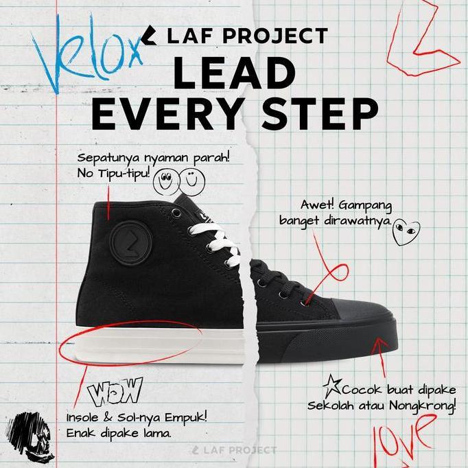Sepatu Vulcanized High Pria Wanita Sneakers Casual Hitam Putih Velox Laf Project