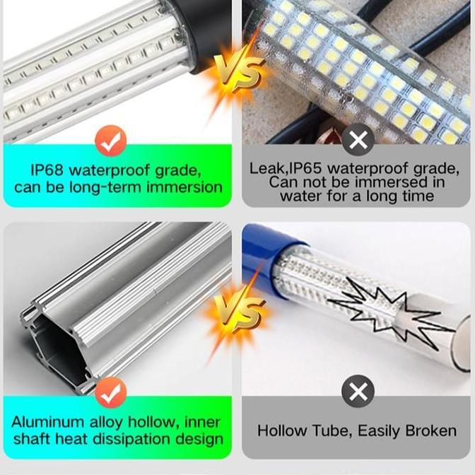 Fishx- Dc12V--24V Ip68 Tabung Panjang Lampu Pancing Led Bawah Air Lampu Pancing Bawah Air Umpan Panc