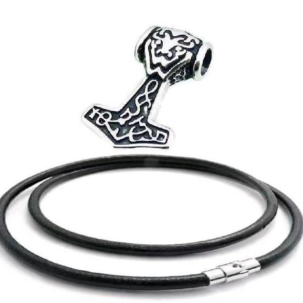 Kalung Hitam Pria Kulit Asli Bandul Liontin Totem Pendant Titanium Black Genuine Leather Necklace