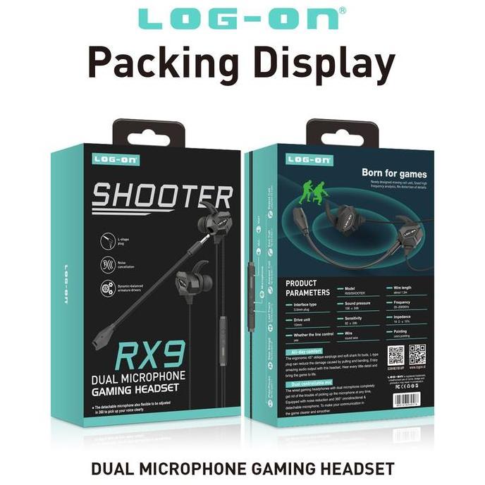 Funfake- Log On Headset Gaming Dual Microphone Lo-Rx9 Shooter Handsfree/Earphone Komputer Earphones 