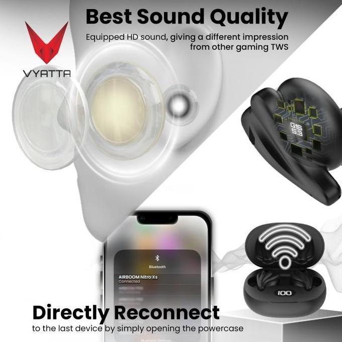 VYATTA AIRBOOM NITRO XS TWS BLUETOOTH HEADSET EARPHONE GAMING