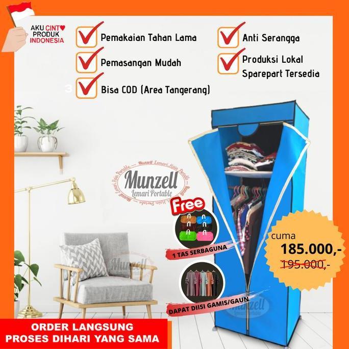 PROMO - (NEW Rangka Besi) LPF 02, BIRU (Lemari 1 Gantung+ 2 Sekat)