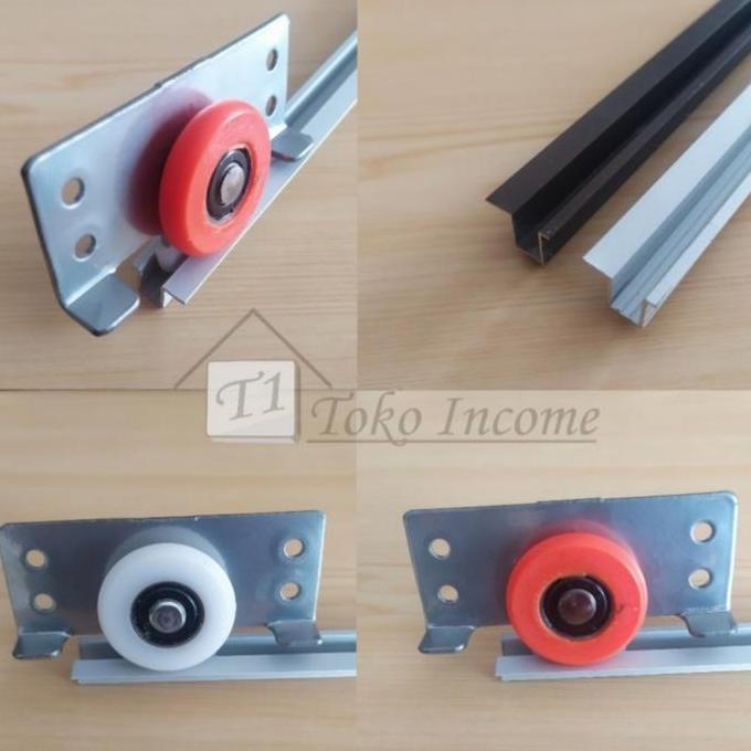 TERLARIS - T1 Toko Income PAKET per Pintu Lemari Sliding Geser Roda 385 x 2 PLUS Rel 1,5 M x 2 Batan