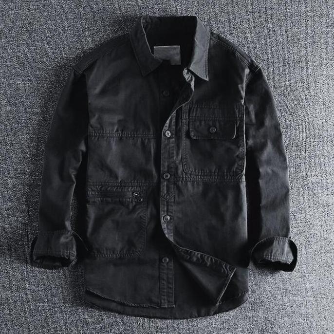 KEMEJA PANJANG PRIA TAKTIKAL DEFIED HITAM ORINAL CAQEP