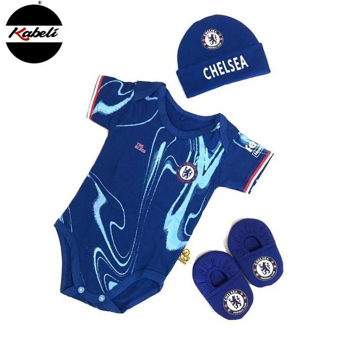 baju bola jumper bayi dan topi kupluk CHELSEA