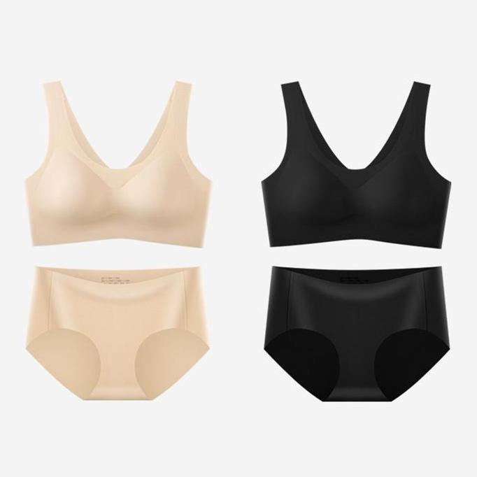 MIOSHINOCHE BH+CD Set Bra Seamless Jepang Olahraga Push Up Bra Full Cup Set Pakaian Dalam Es Sutra S