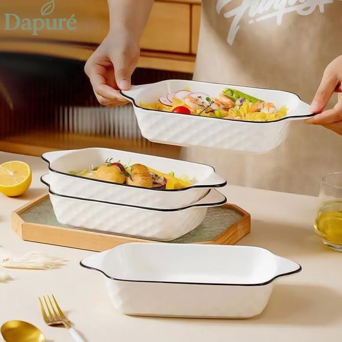 (Dapure Shop) Piring Mangkuk Saji Keramik Elegant Model Jepang Yamada Seri List Hitam Kotak Mewah TS