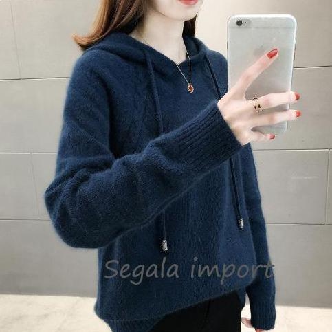 Baju winter wanita sweater rajut musim dingin import mantel tebal suhu minus topi warna PL