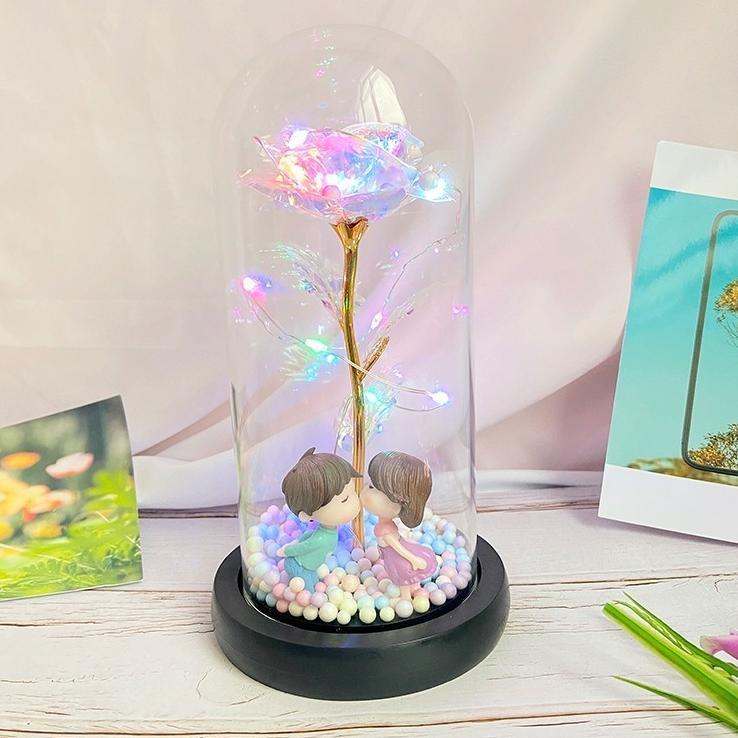 gh-67 Lampu LED Bunga Mawar Dekorasi Kado Valentine Hiasan, Rose In Glass Dome,Rose Lamp Led Light O