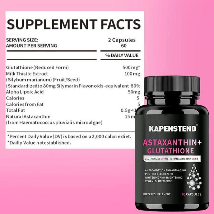Absolute- Kapenstend Astaxanthin Glutathione,  Melindungi Sel, Astaxanthin Alami, 15Mg