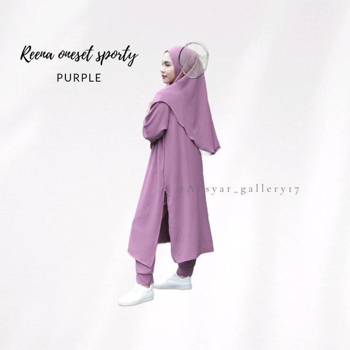 REENA Sport Wear One Set Khimar Baju Olahraga Wanita Muslimah Set Hijab Sporty One Set Olah Raga Lon