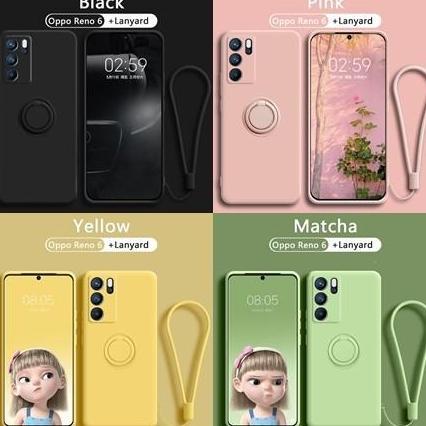 untuk Oppo Reno 6 4G 5G Case Candy Ring Stand Bracket Holder Silikon Liquid