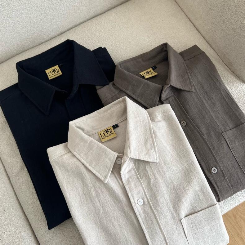 BIG SALE COZYCLUB Long Sleeve Linen Shirt | Kemeja Polos Linen Pria Lengan Panjang | 91
