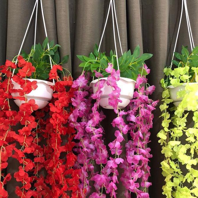 Kantowi- Sakura Juntai Vas Gantung Bunga Plastik Dan Pot