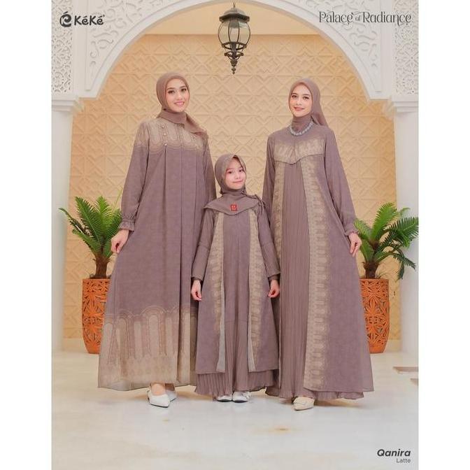 Set Sarimbit Keluarga Qanira Series Latte Gamis Ibu Anak Dan Koko Ayah Lebaran 2026 Keke Busana