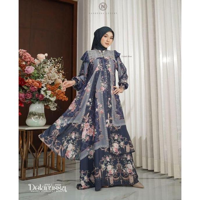 [Bisa Cod] Delarossa Dress Midi Style 2 Nadheera Luxury Rompi Outer Inner Gamis Delarosa Brukat Lepa