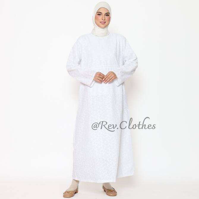 Baju Umroh Wanita Muslim Model Kantong Doraemon Gamis Umroh Wanita Katun Bordir Putih