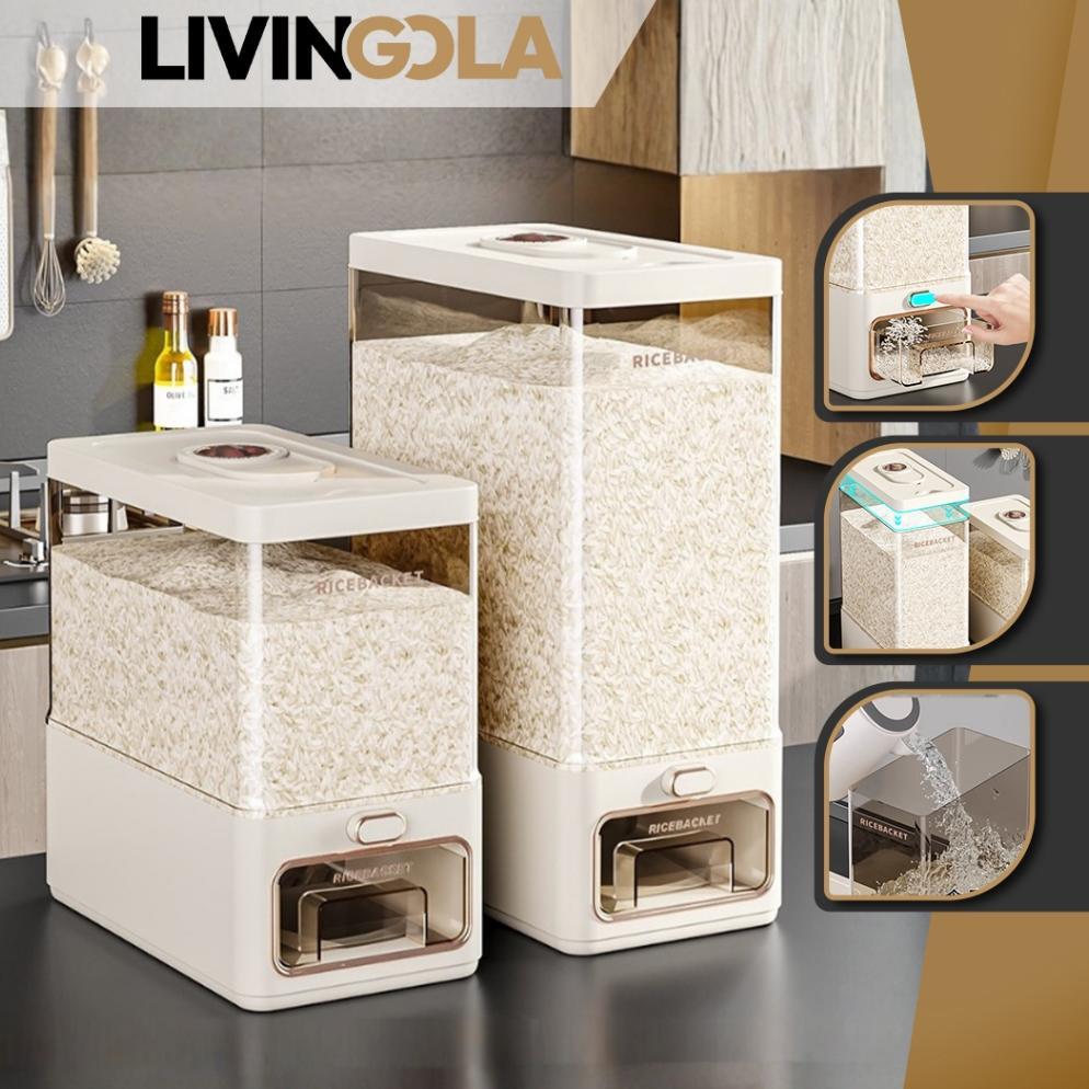 LIVINGOLA Dispenser Beras 6kg-11kg Rice Dispenser E28A-E30A Tempat Penyimpanan Beras Rice Bucket