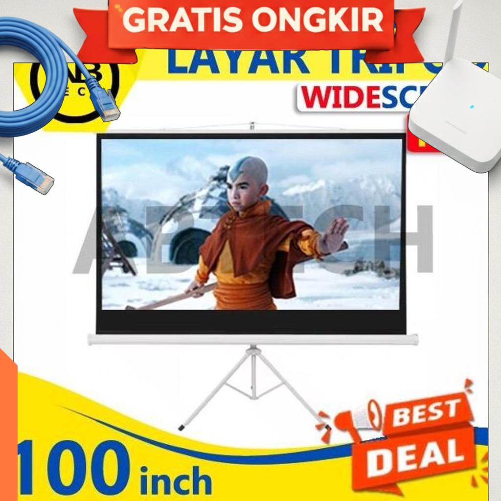 Screen Projector Tripod 100" Ratio 16:9 Widescreen - Layar Proyektor 100 Inch 16:9 Stand Tripot - La