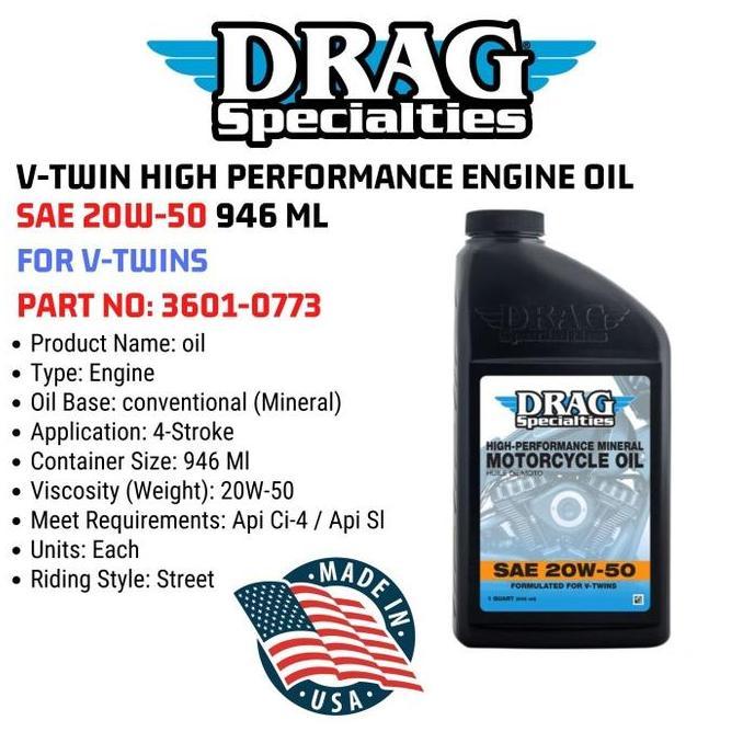 DRAG SPECIALTIES V-TWIN HIGH PERFORMANCE ENGINE OIL SAE 20W-50 946 ML FOR V-TWIN OIL MESIN 3601-0773