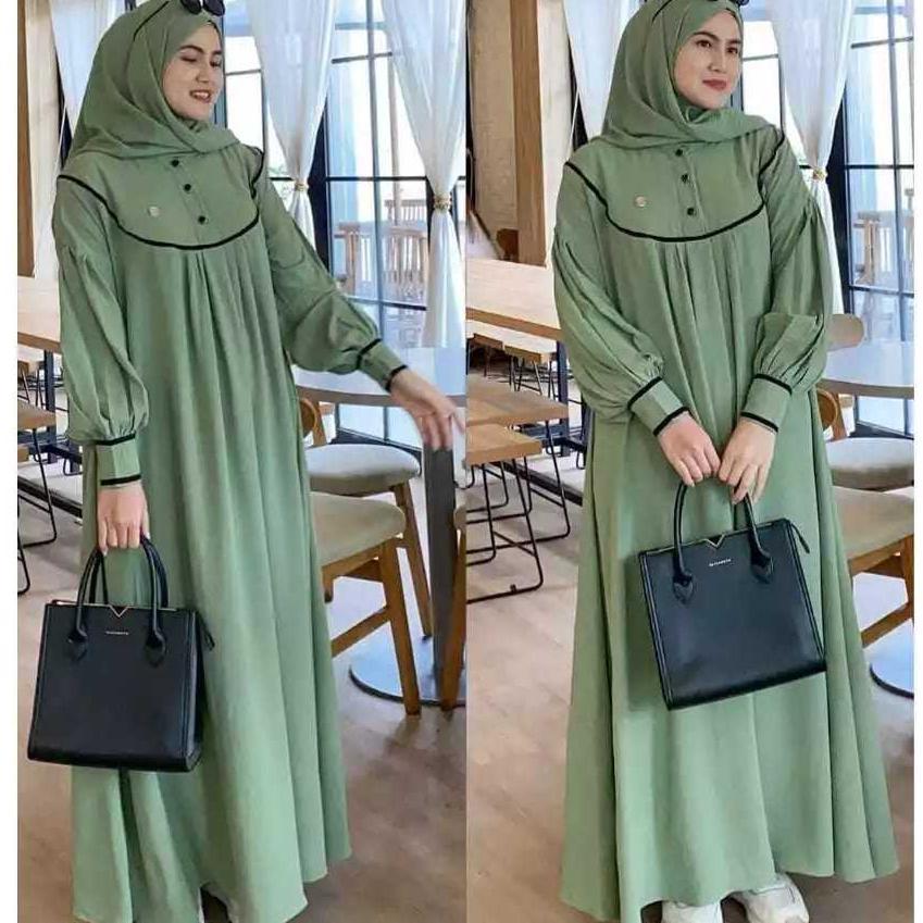 Gamis Denay Terbaru - Pakaian Islami Wanita dengan Kancing Depan dan Tali Pinggang Kain Nyaman