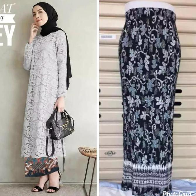 SETELAN KEBAYA TUNIK BROKAT - TUNIK BROKAT & ROK PLISKET BATIK PANJANG RF
