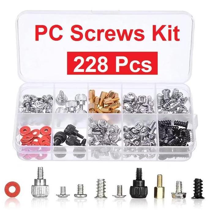 Paket Lengkap Baut Komputer 228Pcs Mur PC Screw Set Lengkap CPU Rakitan Box Sekrup Spacer Ring CMOS 