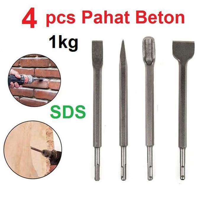 Pahat Beton SDS 4Pcs Flat Chisel Bobok Beton Tembok Pahat Sekop Palu Listrik Gagang Bulat Ujung Runc