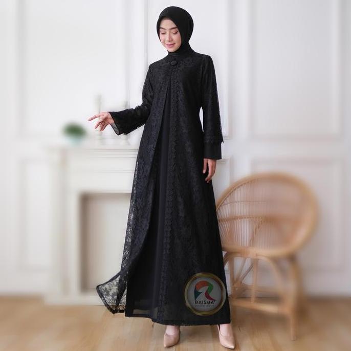 Murah Raisma - Ricca Gamis Hitam Wanita Motif Full Brokat Dress Wanita Muslim Terbaru Non COD
