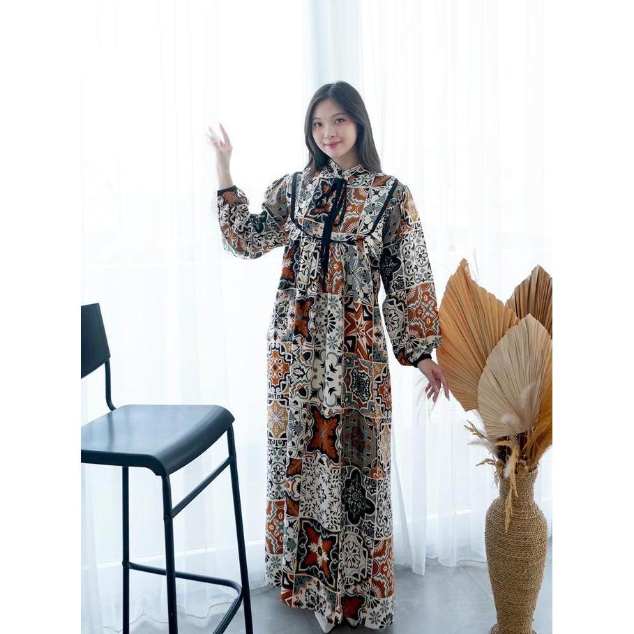 Murah Nuboutique Paula Long Dress Rayon Panjang Lebaran Etnik Bohemian Tunic Gamis Wanita Bordir Bun