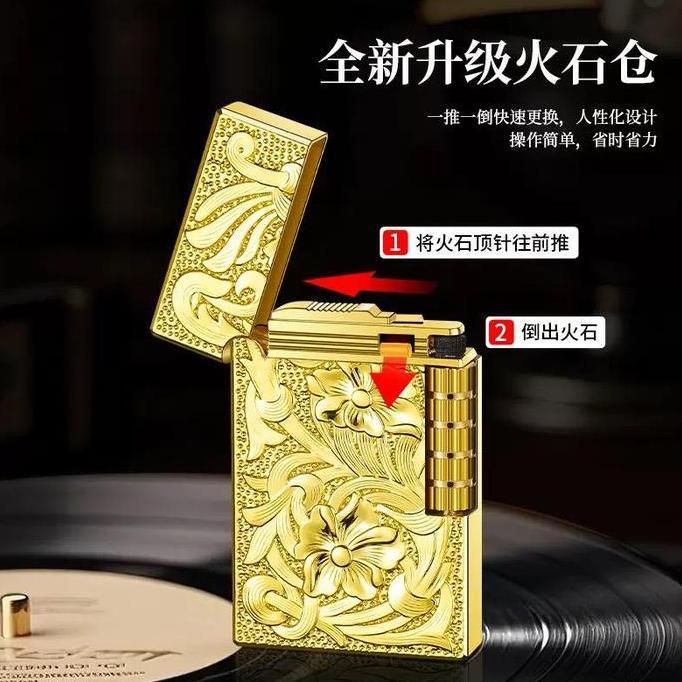 Mancis Korek Api Dupont Langsheng Flower Bunga Denting Classic Lighter Gold Grafir Kembang Dua Sisi 