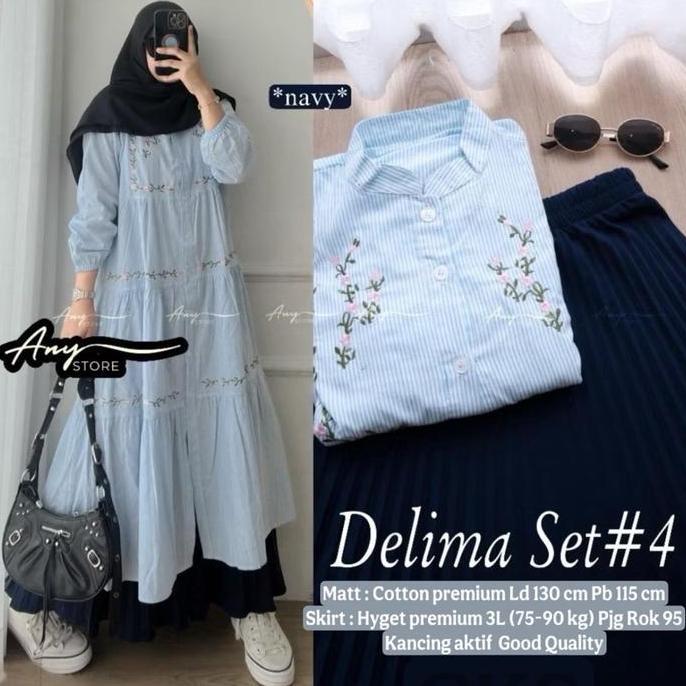 OOTD Setelan XL XXL XXXL Delima Alona long tunik + rok Plisket hyget premium Bordir Muslim Wanita OO