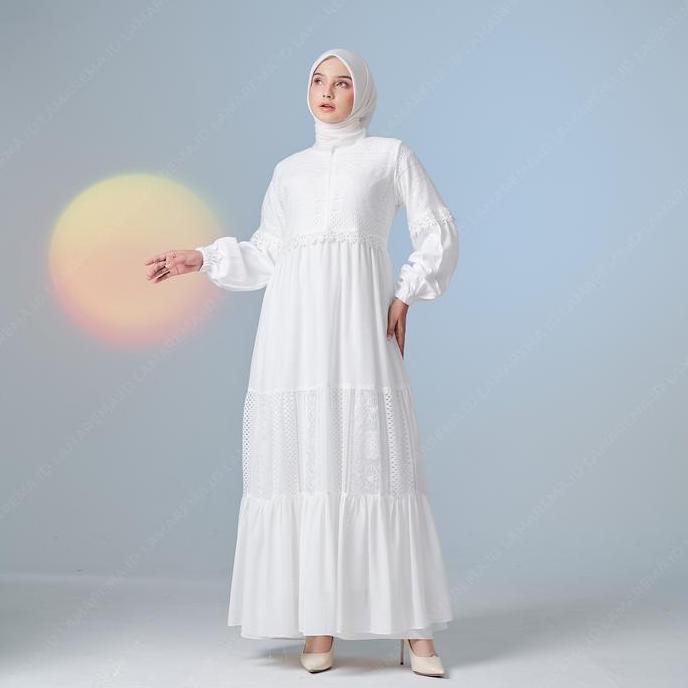 TERBARU  Baju Gamis Putih Wanita Simple Elegan Dan Mewah | Gamis Putih Brukat Pesta Kondangan Modern