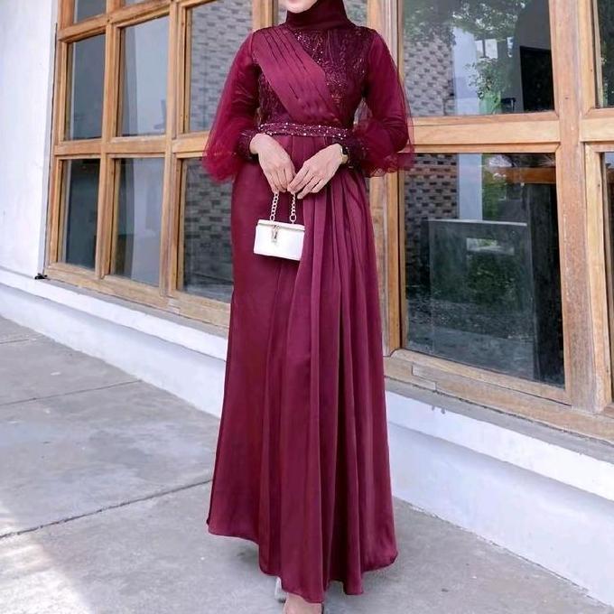 STYLE FASHION DEBATIK || Gamis Brukat terbaru GAMIS BRUKAT TULLE PAYET MIX VELVET DRESS ADIVAA MODER