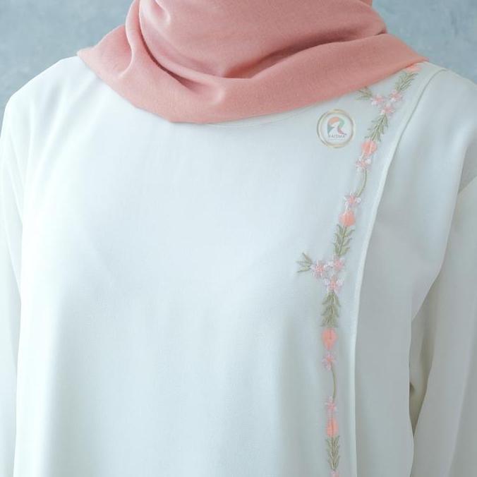 Raisma - Ivanna Gamis Syar'i Putih Tulang Premium Elegan Model Verslah Kait Samping Kombinasi Bordir