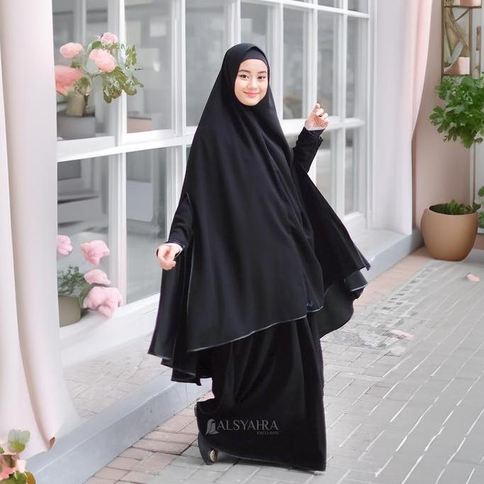 Abaya Syari Farasha Zipper Jetblack Alsyahra Exclusive Gamis Hitam Muslim Wanita Arab Dress (TERBAIK