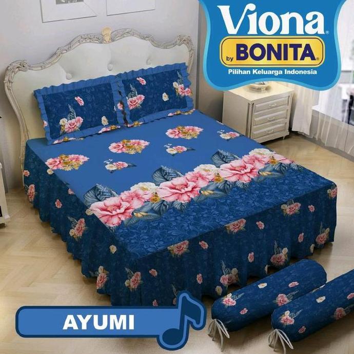 Sprei Rumbai Viona(Bonita)180X200/King Size Motif Bunga Mawar Merah/Bunga Ungu/Mawar Pink/Mawar Puti