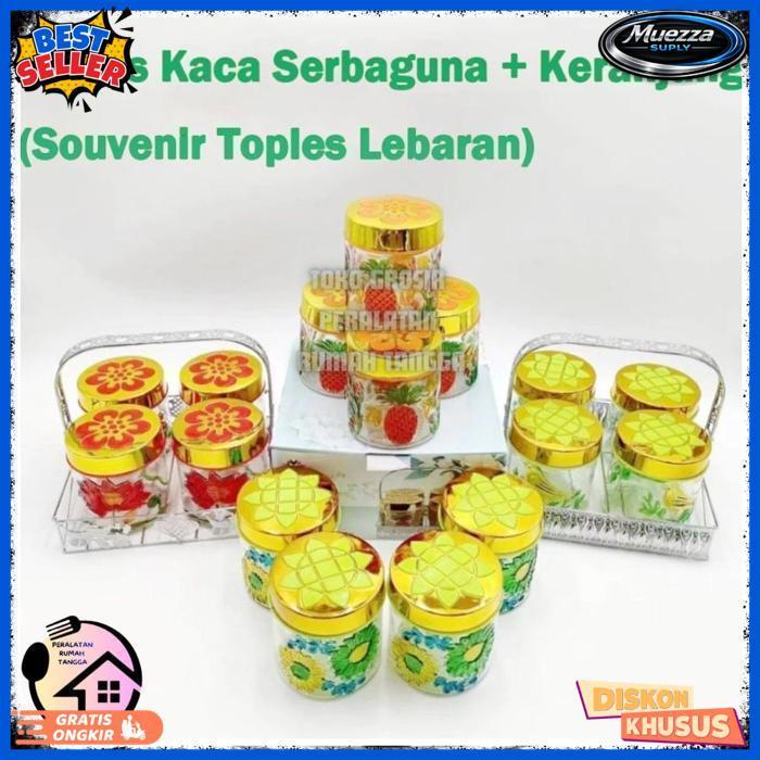 Exclusive Souvenir Toples Kaca Lebaran  Set 4Pcs - Toples Kue - Toples Hias Kaca Beling - Toples Mew