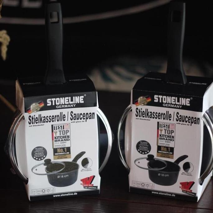 Stoneline Saucepan 18 cm Classic New + tutup kaca Pfoa free ,ptfe free