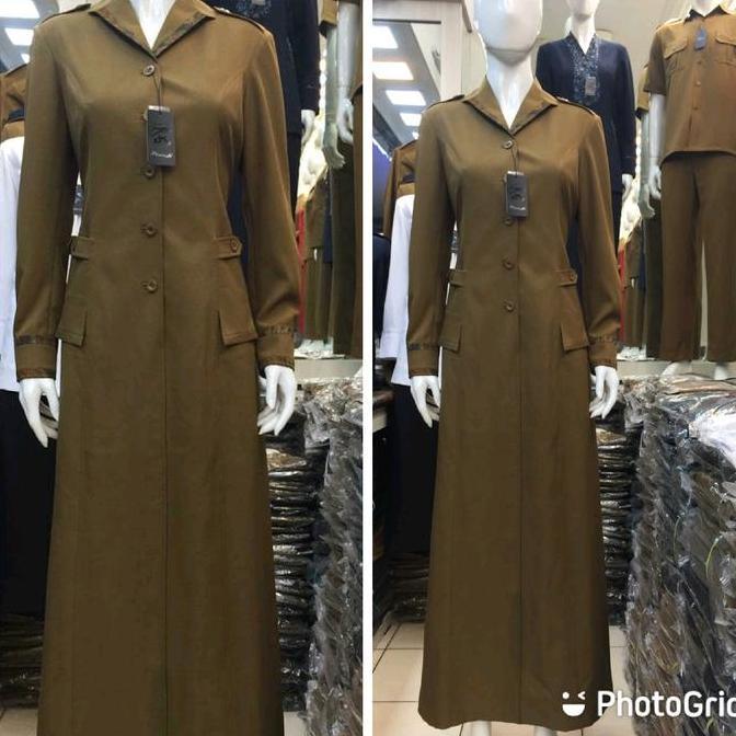 Murah Gamis PDH ,PNS,ASN ,Kheki Tua Wanita / Gamis kerja PDH Kheki Tua kombinasi batik , Baju Dinas 