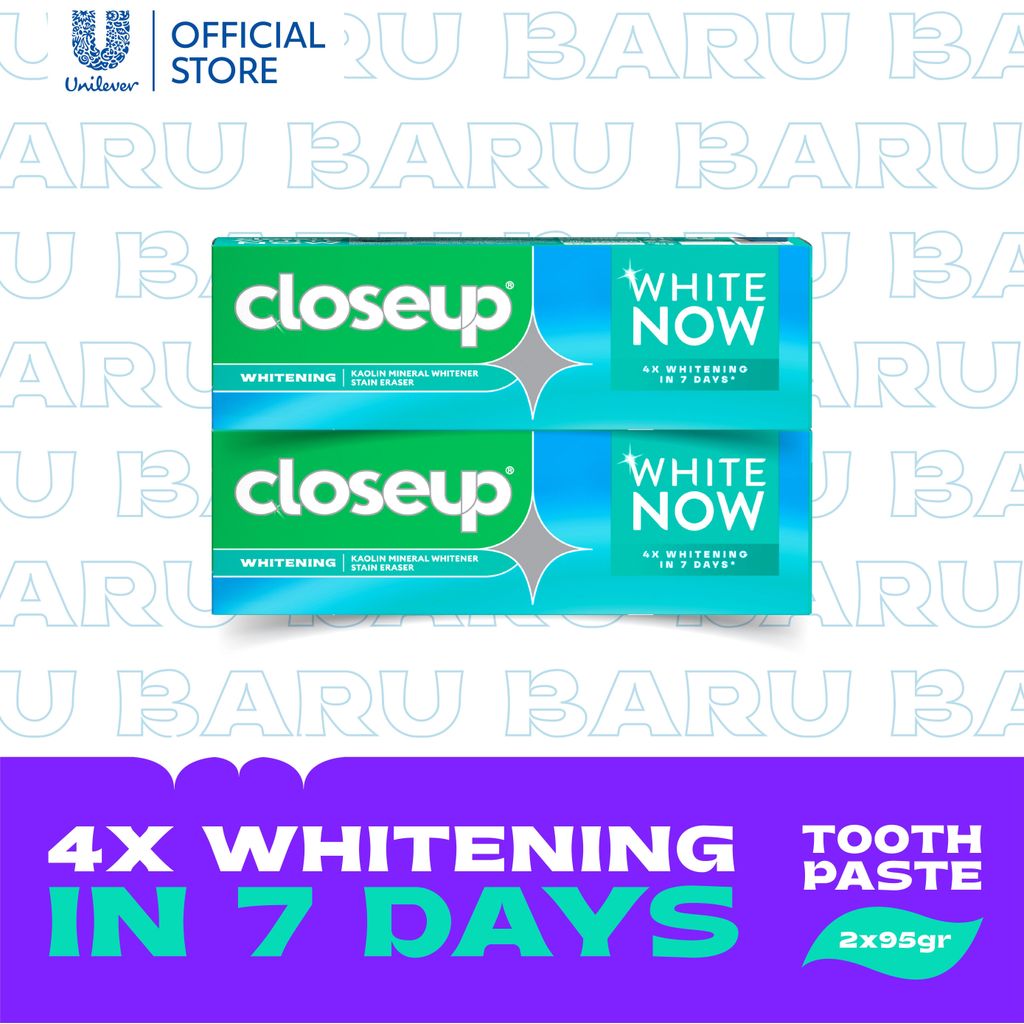 Closeup White Now Kaolin 95gr - Pasta Gigi Pemutih Twinpack (x2)