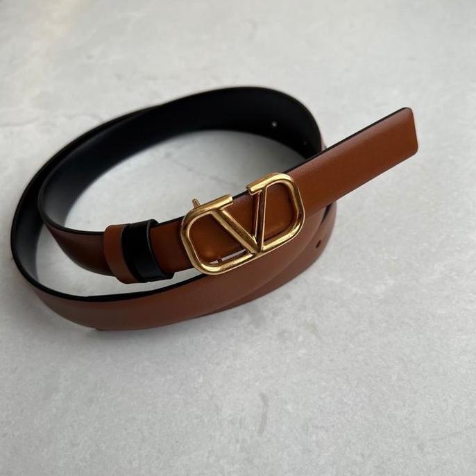 Valentino vlogo belt in saddle brown/black ghw (reversible) 2cm (TERBAIK) (TERBARU) (TERMURAH)