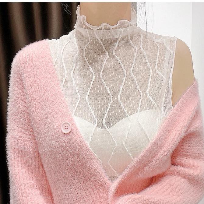 Feelme KK-527 Crop Lace Mesh Top, Vest Top, tanktop kamisol Atasan lace Renda Dalaman Baju Blouse tr