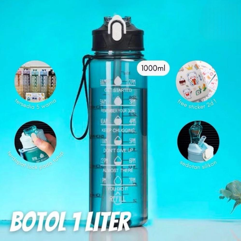 BOTOL MINUM 1 LITER BENING TRANSPARAN / BOTOL AIR MINUM ANAK SEKOLAH SEDOTAN ANTI BOCOR