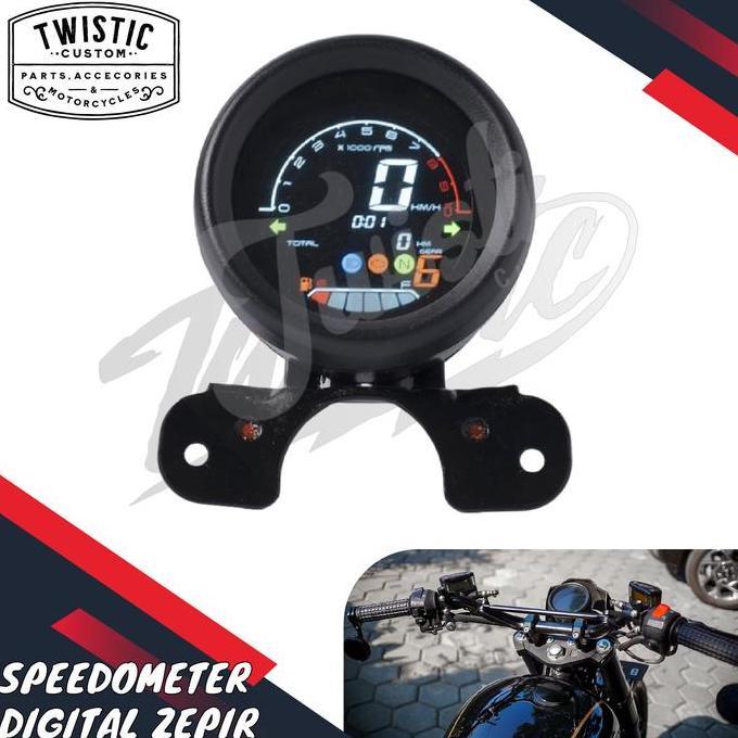 Speedometer Digital Bulat Lcd Zepir Motor Custom Universal Bobber Terbatas