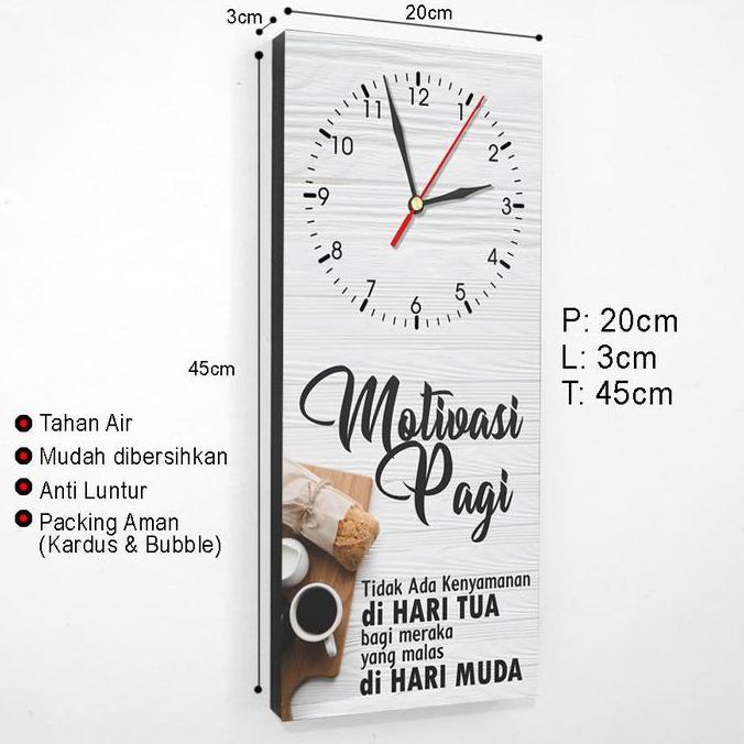 Jam Dinding kayu Kata Motivasi Pagi Kopi Dekorasi Hiasan Dinding Kamar