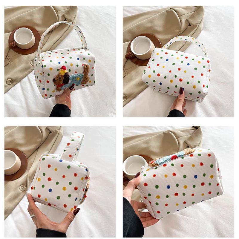 Mini Tas Kosmetik Travel Kawaii Yang Lucu/Tas Riasan Anjing Polka Dot/ Tas Kosmetik Wanita/Tas Make 