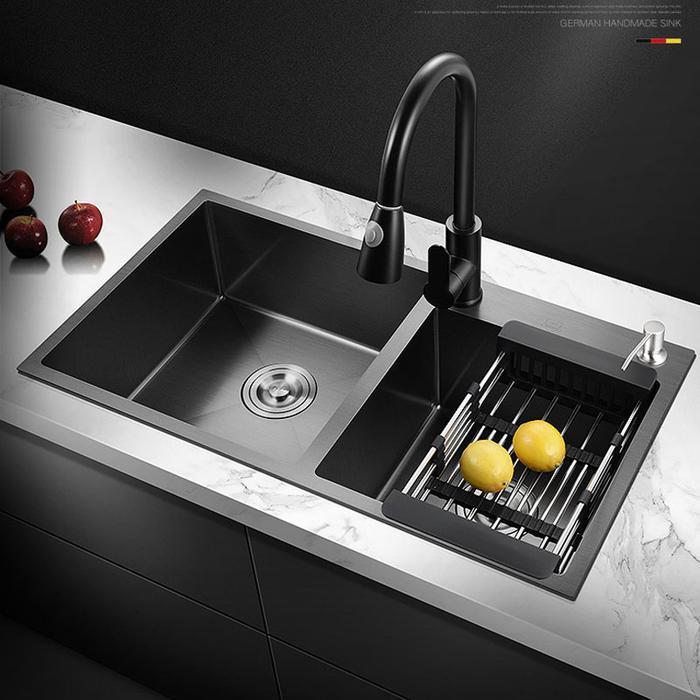 KITCHEN SINK HITAM BLACK 2 BOWL SS 304 / BAK CUCI PIRING HITAM 2 BOWL